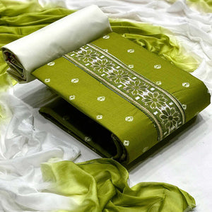 Green Casual Wear Bandhani Printed Cotton Dress Material - Peachmode