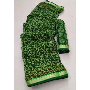 Green Casual Wear Bandhani Printed Soft Georgette Saree With Fancy Border - Peachmode