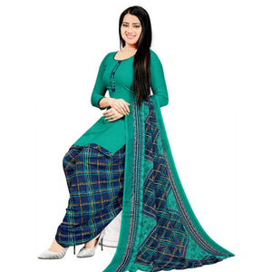Green Casual Wear Crepe Patiala Dress Material - Peachmode