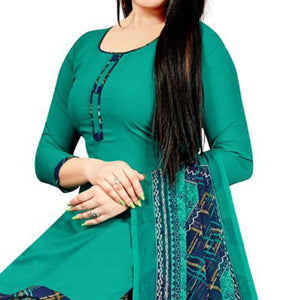Green Casual Wear Crepe Patiala Dress Material - Peachmode