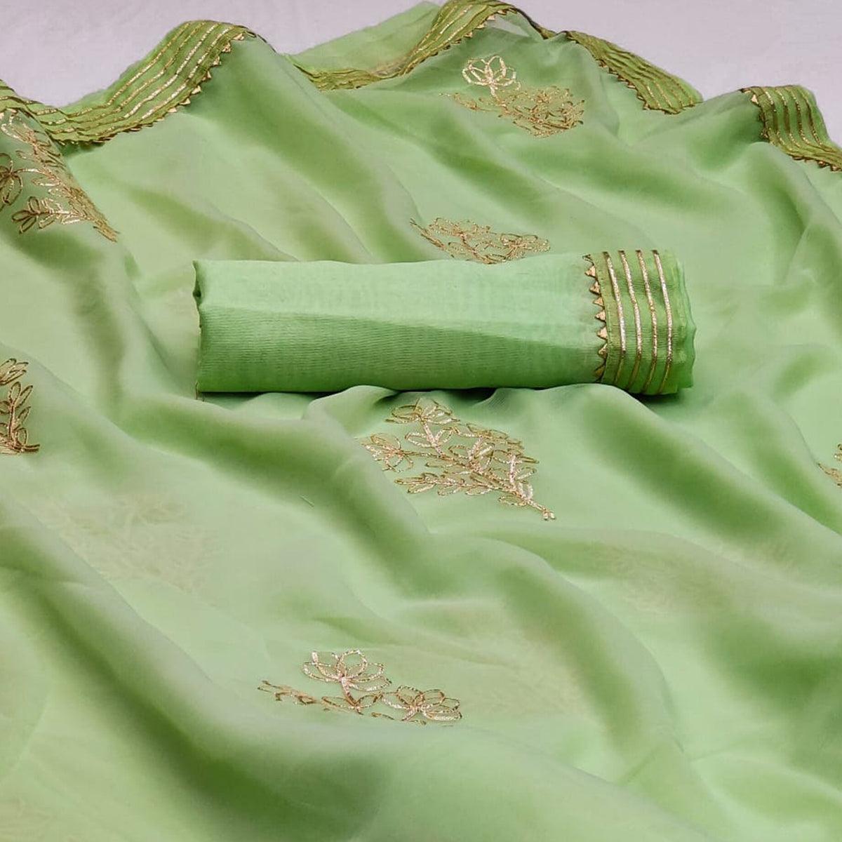 Green Casual Wear Floral Gotta Work Chiffon Saree - Peachmode