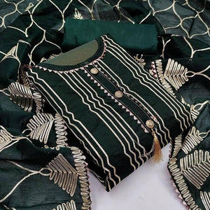 Green Casual Wear Gotta Patti Work Modal Chanderi Dress Material - Peachmode