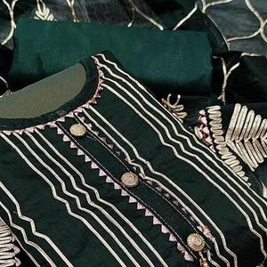 Green Casual Wear Gotta Patti Work Modal Chanderi Dress Material - Peachmode