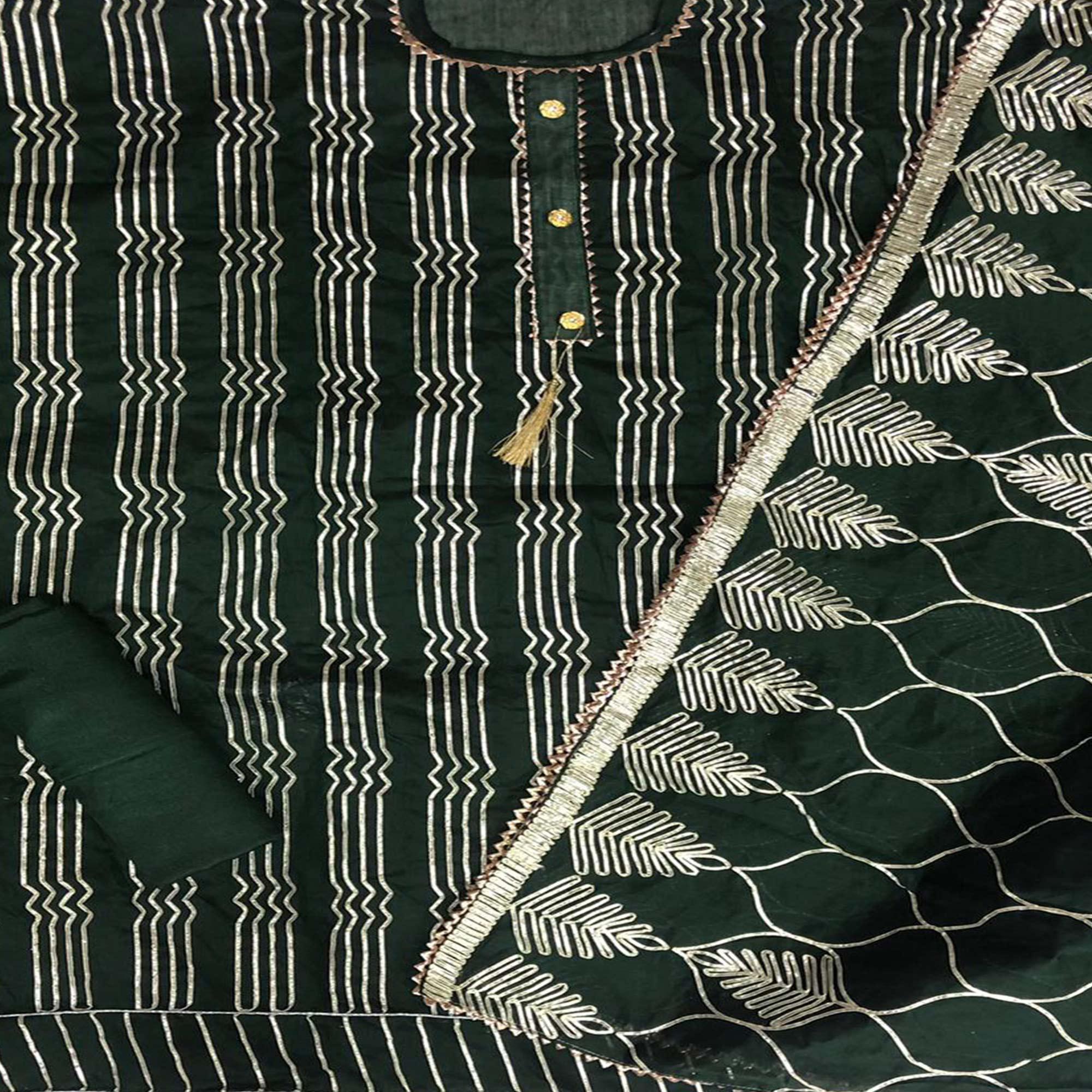 Green Casual Wear Gotta Patti Work Modal Chanderi Dress Material - Peachmode