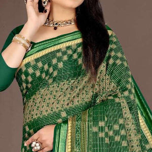 Green Casual Wear Ikkat Printed Cotton Silk Saree - Peachmode