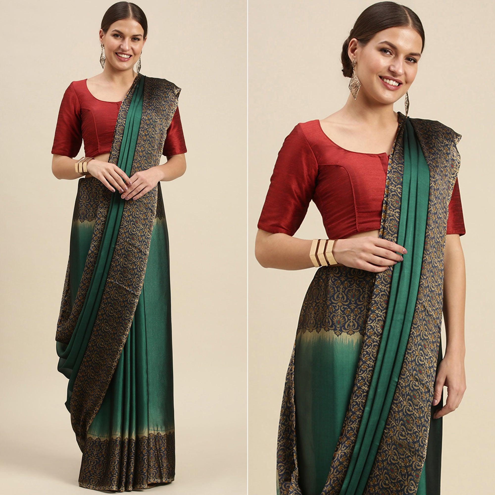 Green Casual Wear Printed Art Silk Saree - Peachmode