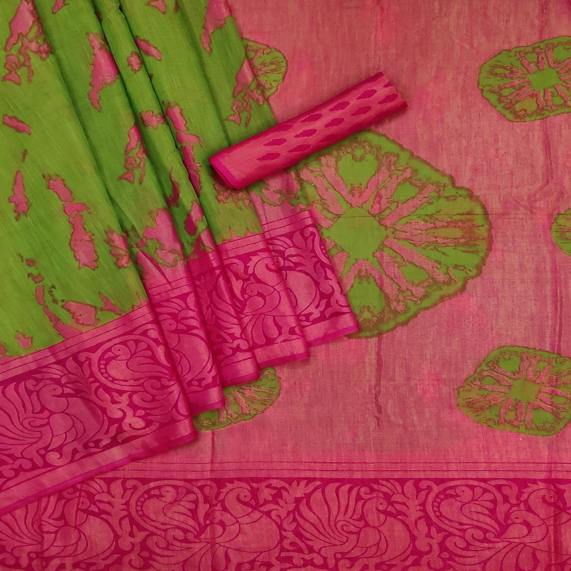 Green Casual Wear Printed Art Silk Saree - Peachmode