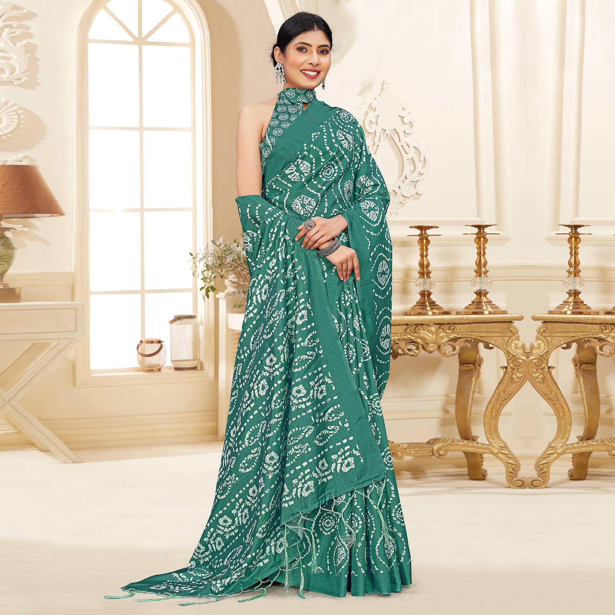 Green Casual Wear Printed Art Silk Saree - Peachmode