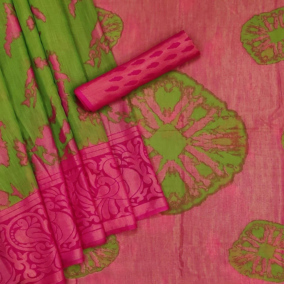 Green Casual Wear Printed Art Silk Saree - Peachmode