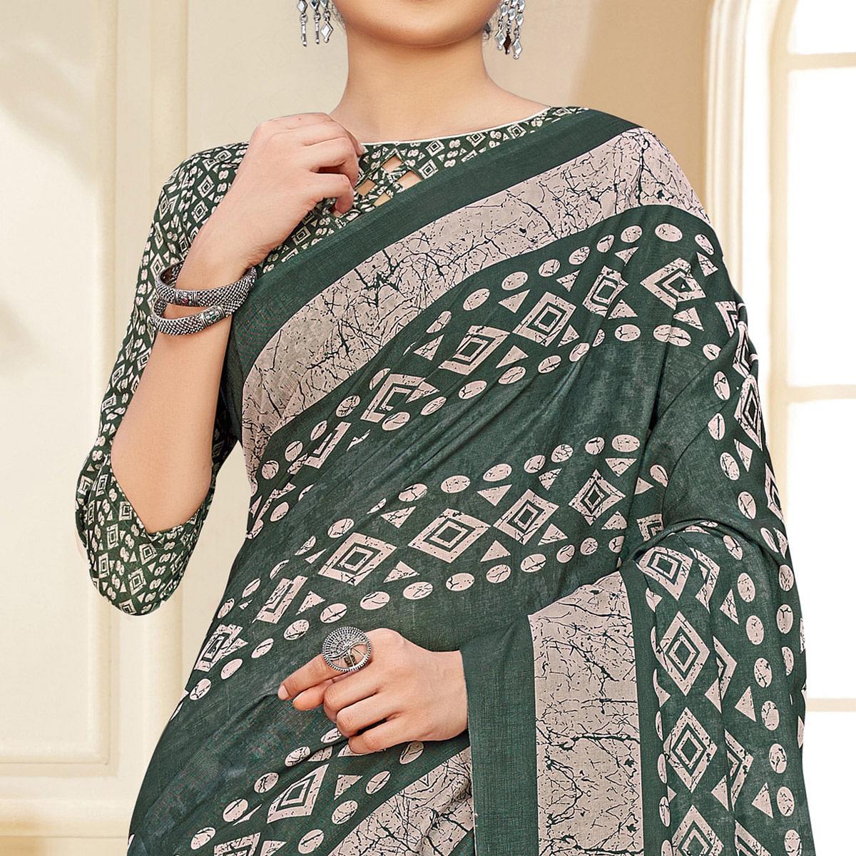 Green Casual Wear Printed Art Silk Saree - Peachmode