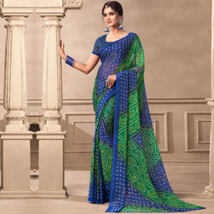 Green Casual Wear Printed Chiffon Saree - Peachmode
