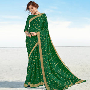 Green Casual Wear Printed Chiffon Saree - Peachmode