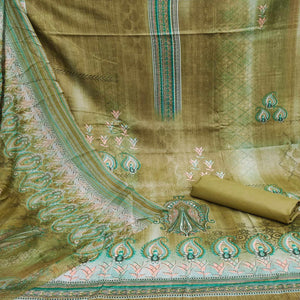 Green Casual Wear Printed Cotton Dress Material - Peachmode
