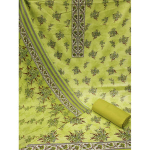 Green Casual Wear Printed Cotton Dress Material - Peachmode