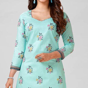 Green Casual Wear Printed Cotton Patiala Dress Material - Peachmode
