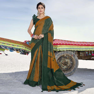 Green Casual Wear Printed Cotton Silk Saree - Peachmode