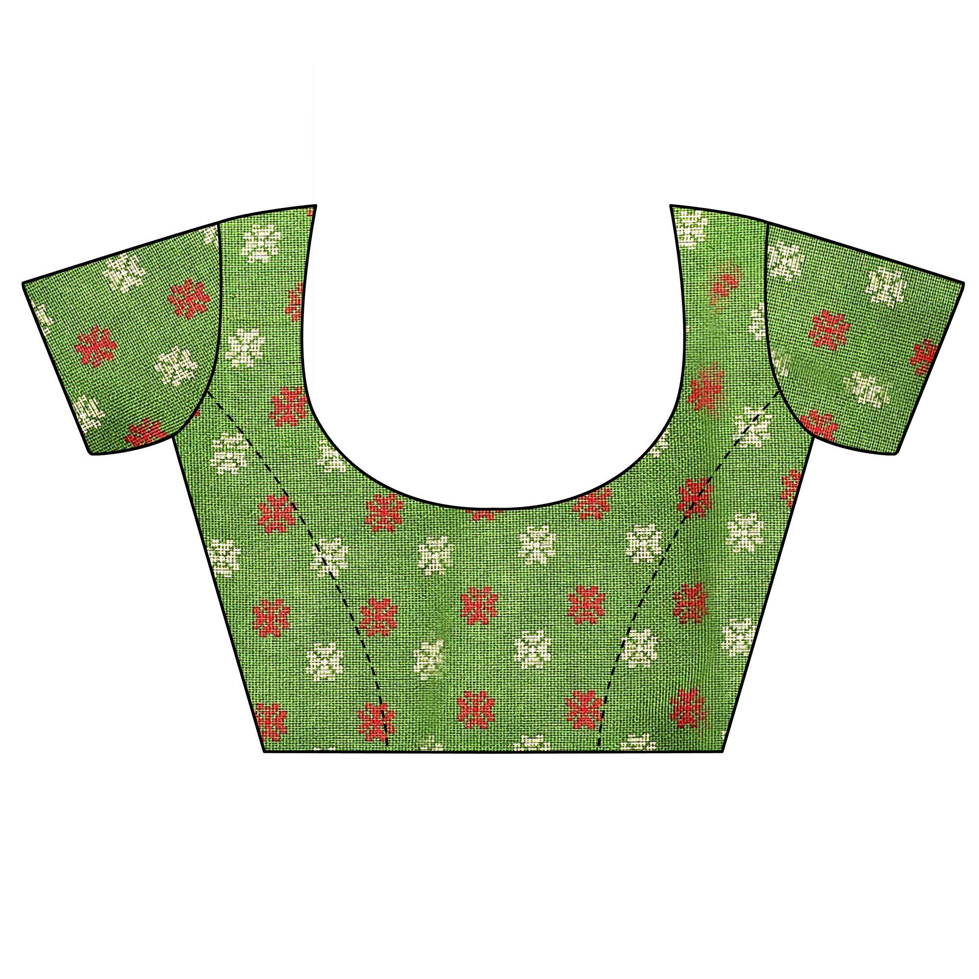 Green Casual Wear Printed Jute Silk Saree - Peachmode