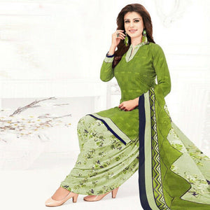 Green Casual Wear Printed Leon Patiala Dress Material - Peachmode
