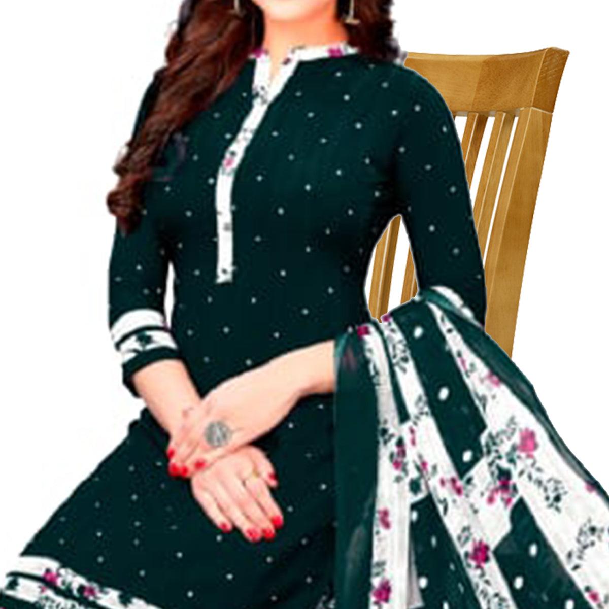 Green Casual Wear Printed Leon Patiala Dress Material - Peachmode