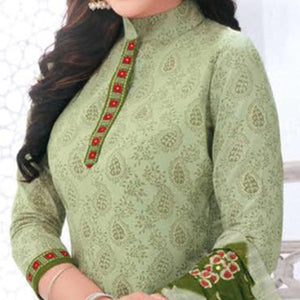 Green Casual Wear Printed Leon Patiala Dress Material - Peachmode
