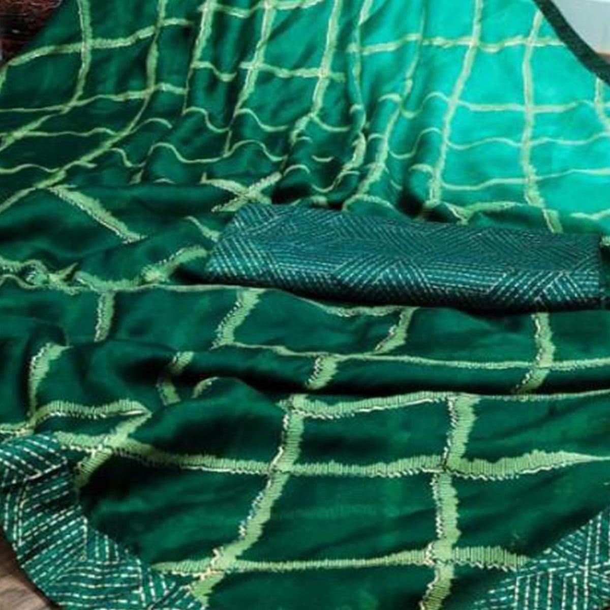 Green Casual Wear Printed Moss Chiffon Saree - Peachmode