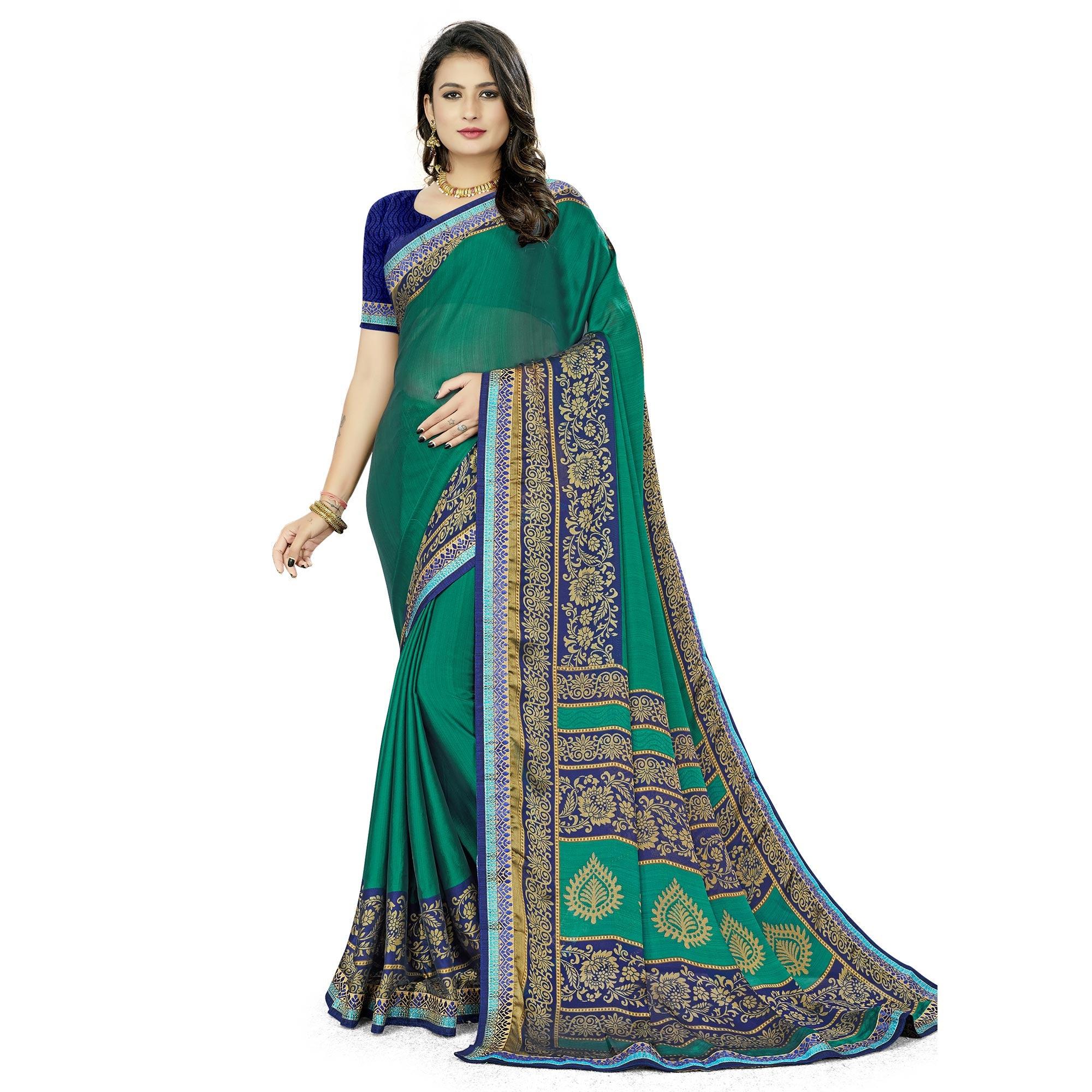 Green Casual Wear Printed Rangoli Silk Saree - Peachmode