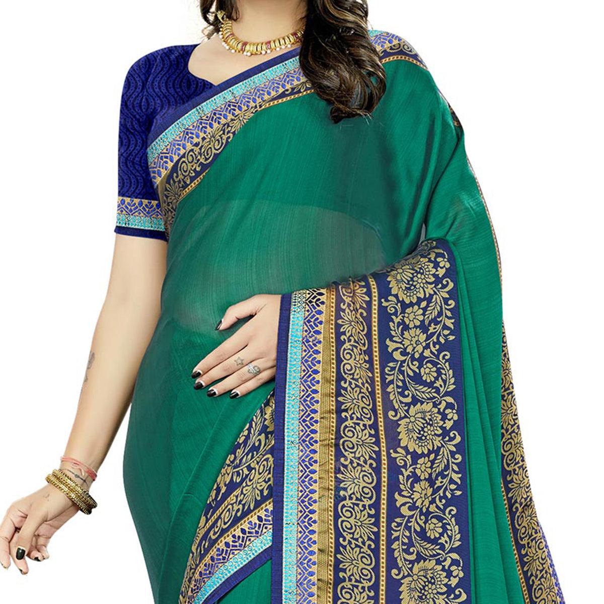 Green Casual Wear Printed Rangoli Silk Saree - Peachmode