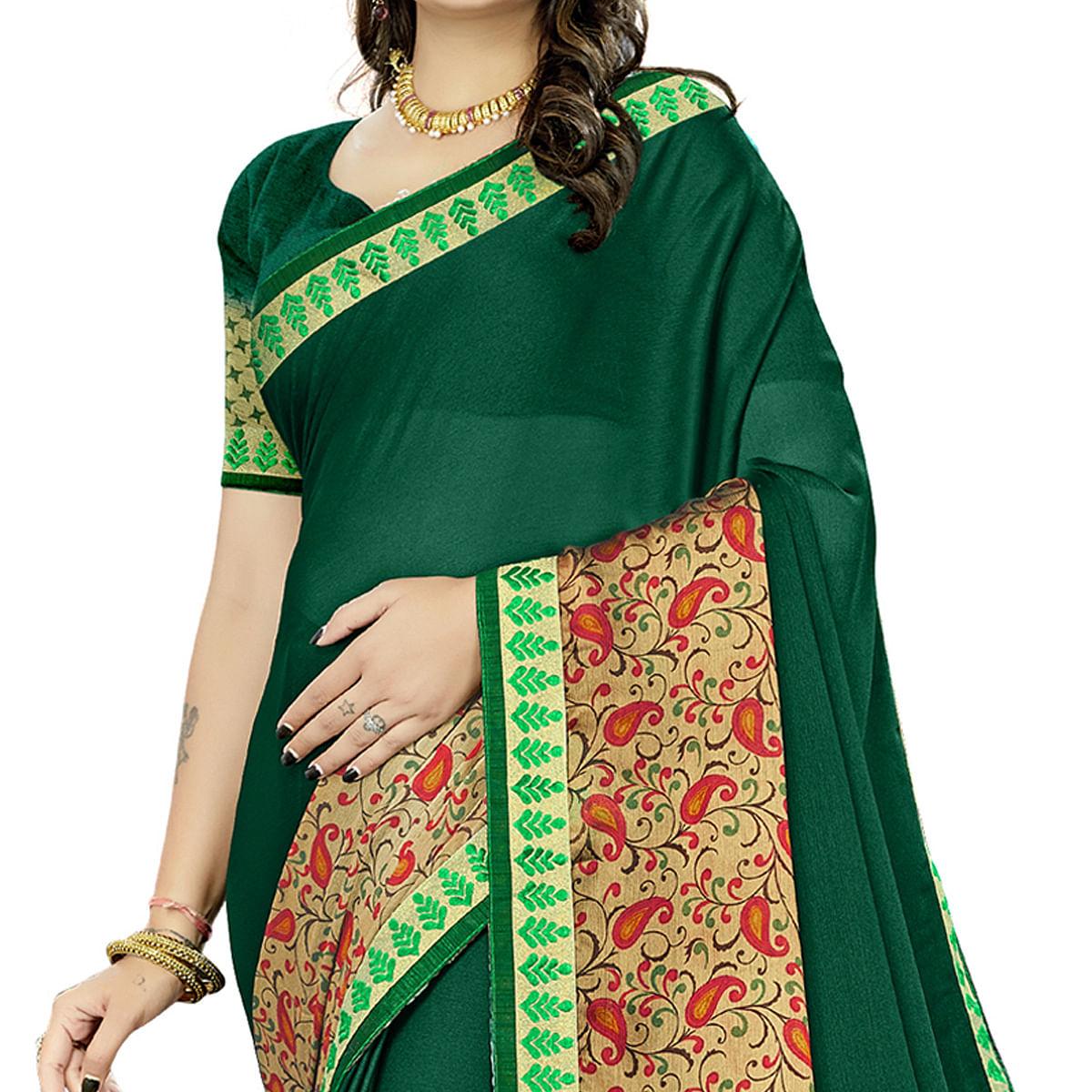 Green Casual Wear Printed Rangoli Silk Saree - Peachmode