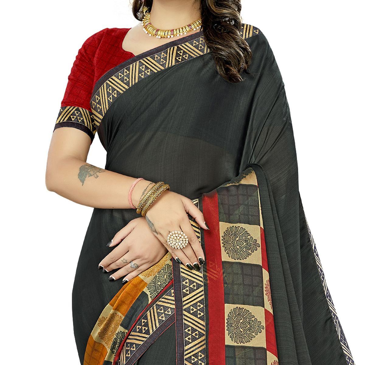 Green Casual Wear Printed Rangoli Silk Saree - Peachmode