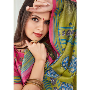 Green Casual Wear Printed Silk Saree - Peachmode