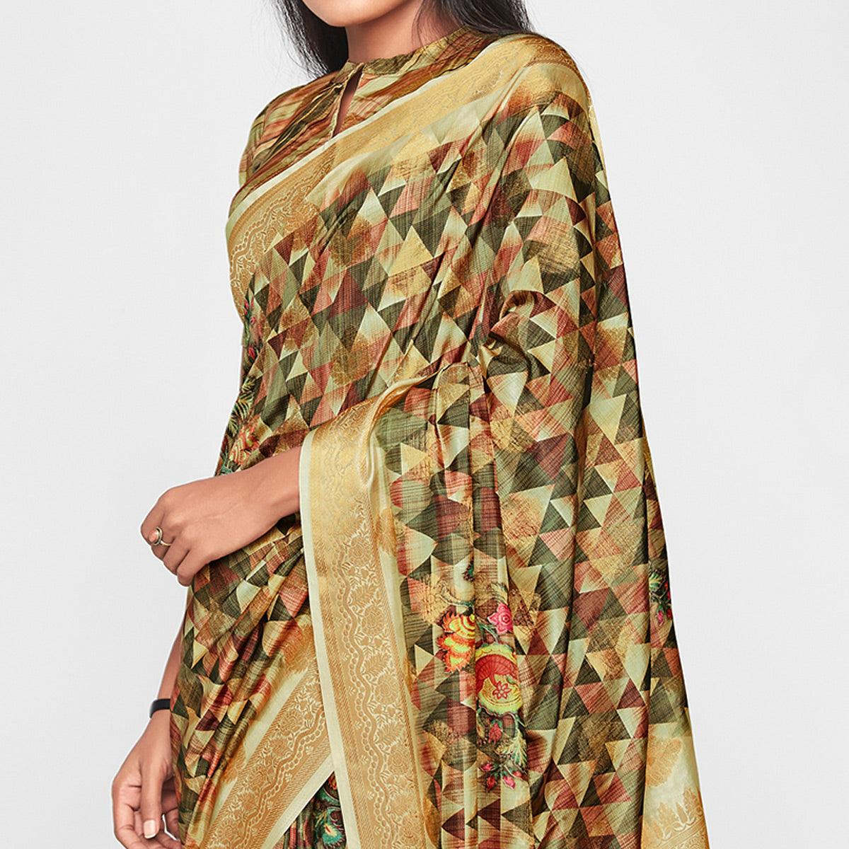 Green Casual Wear Printed Soft Art Silk Saree - Peachmode