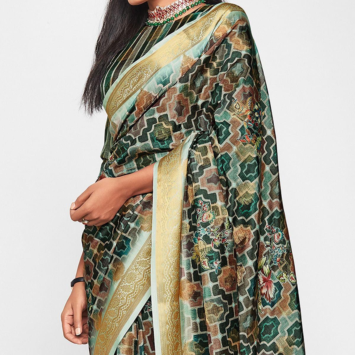 Green Casual Wear Printed Soft Art Silk Saree - Peachmode