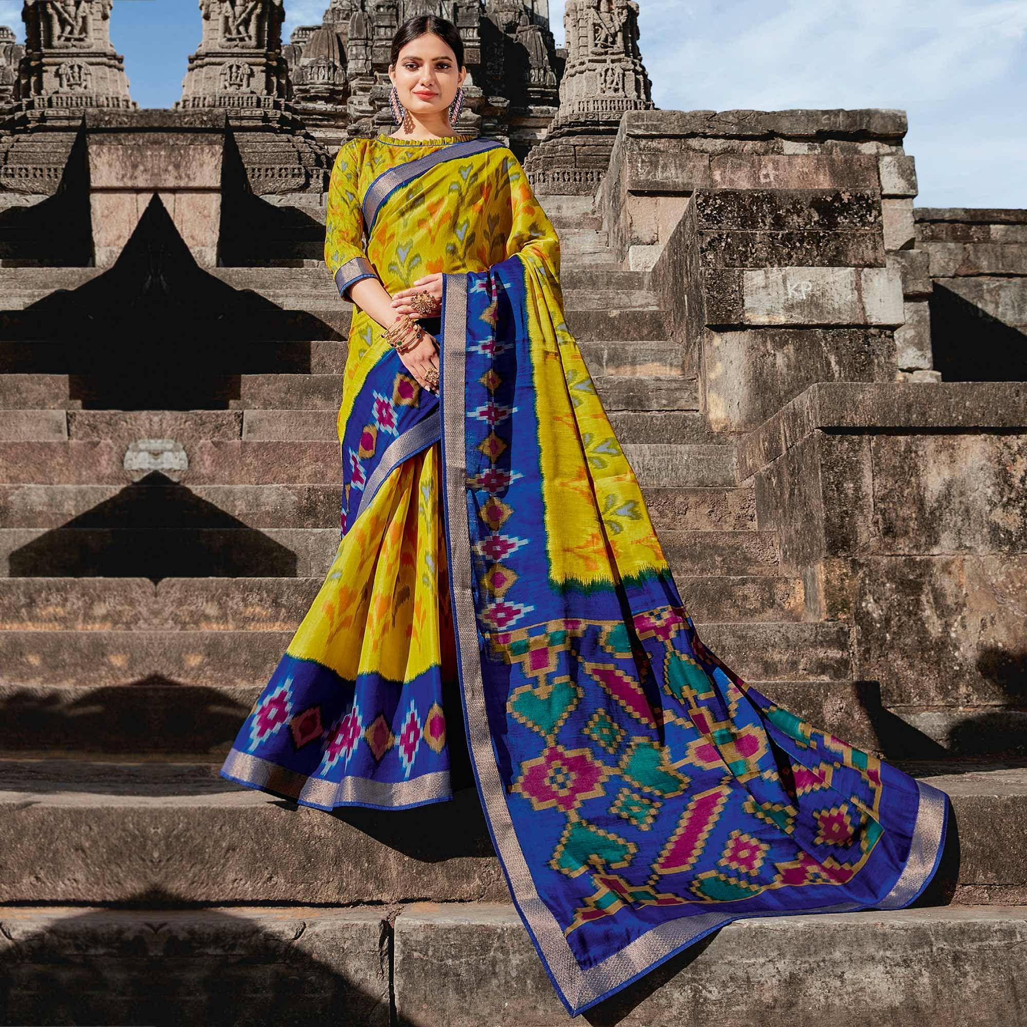 Green Casual Wear Printed Tussar Silk Saree - Peachmode