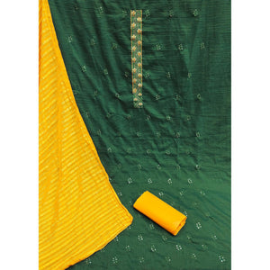 Green Casual Wear Sequence Embroidered Chinon Silk Dress Material - Peachmode