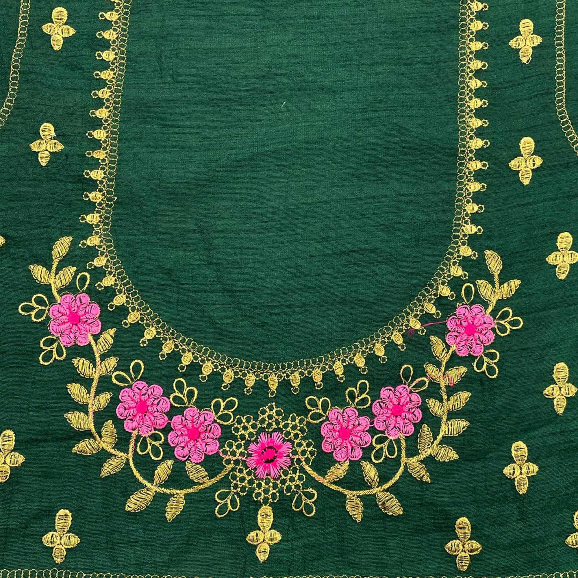 Green Casual Wear Solid With Lace Embroidery Georgette Saree - Peachmode