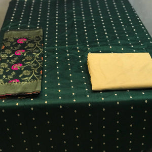 Green Casual Wear Woven Banarasi Silk Dress Material - Peachmode