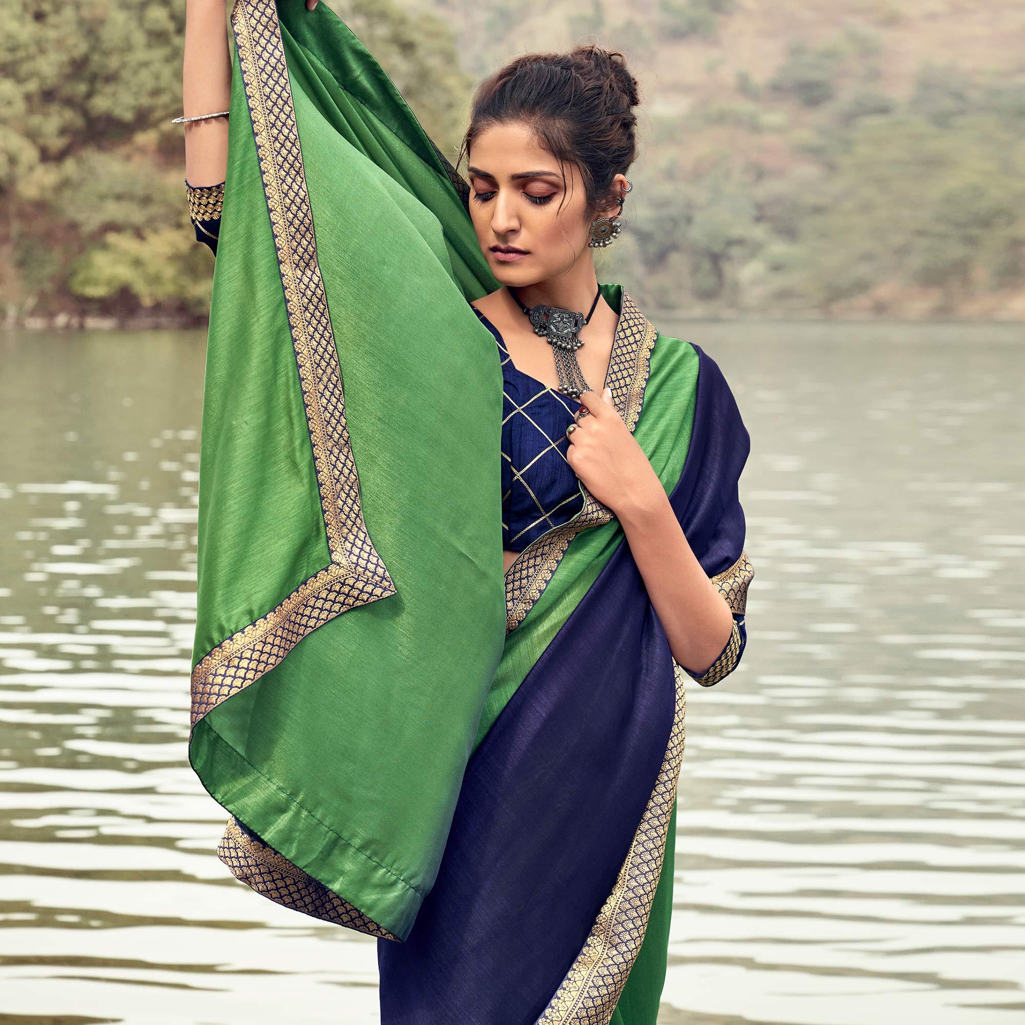 Green Casual Wear Woven Silk Saree - Peachmode