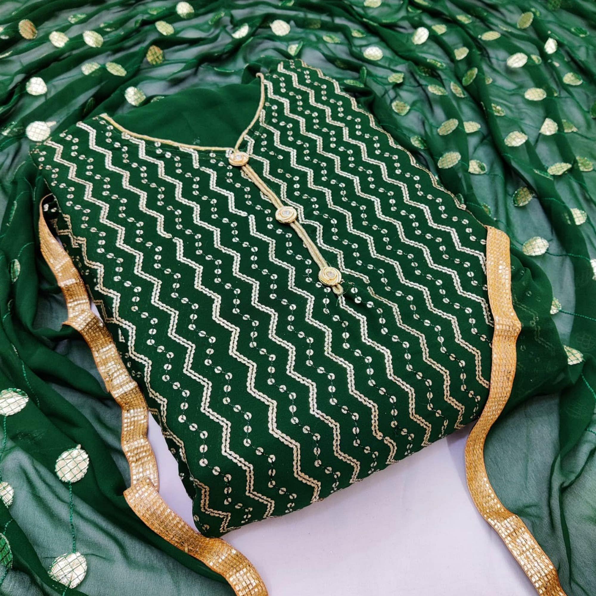 Green Colored Casual Georgette Dress Material - Peachmode