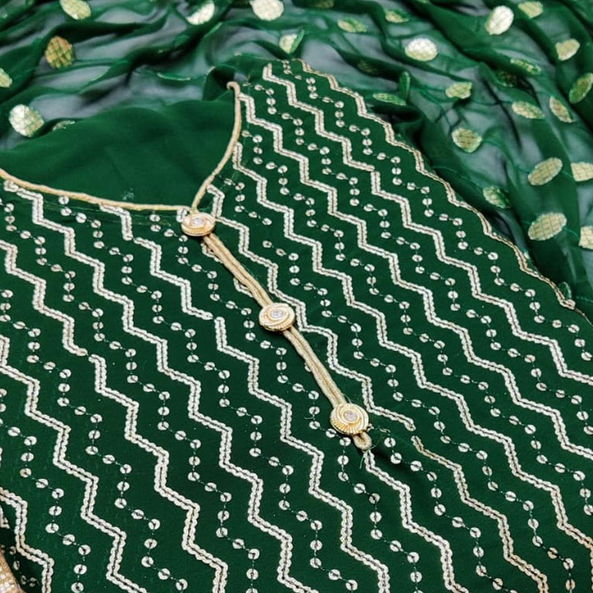 Green Colored Casual Georgette Dress Material - Peachmode