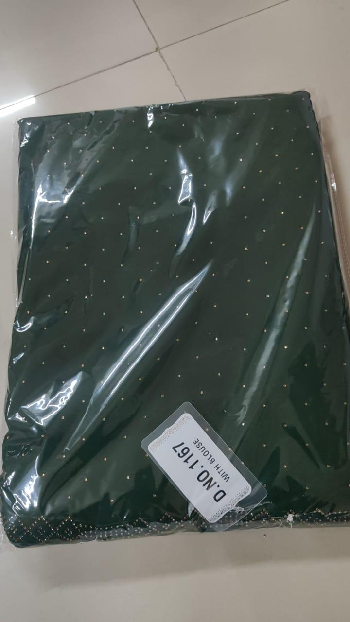 Green Embellished Georgette Saree - Peachmode