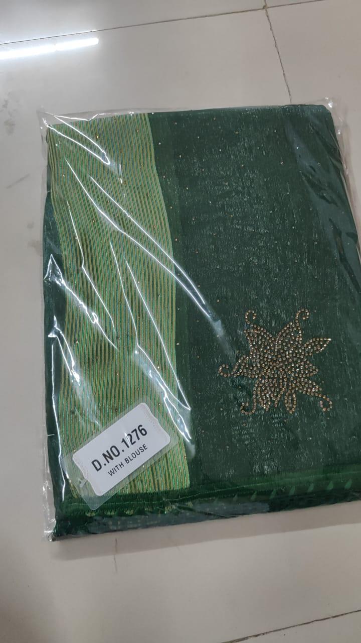 Green Embellished Georgette Saree With Tassels - Peachmode