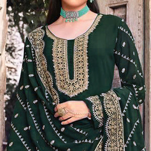 Green Embellished With Embroidered Georgette Palazzo Suit - Peachmode