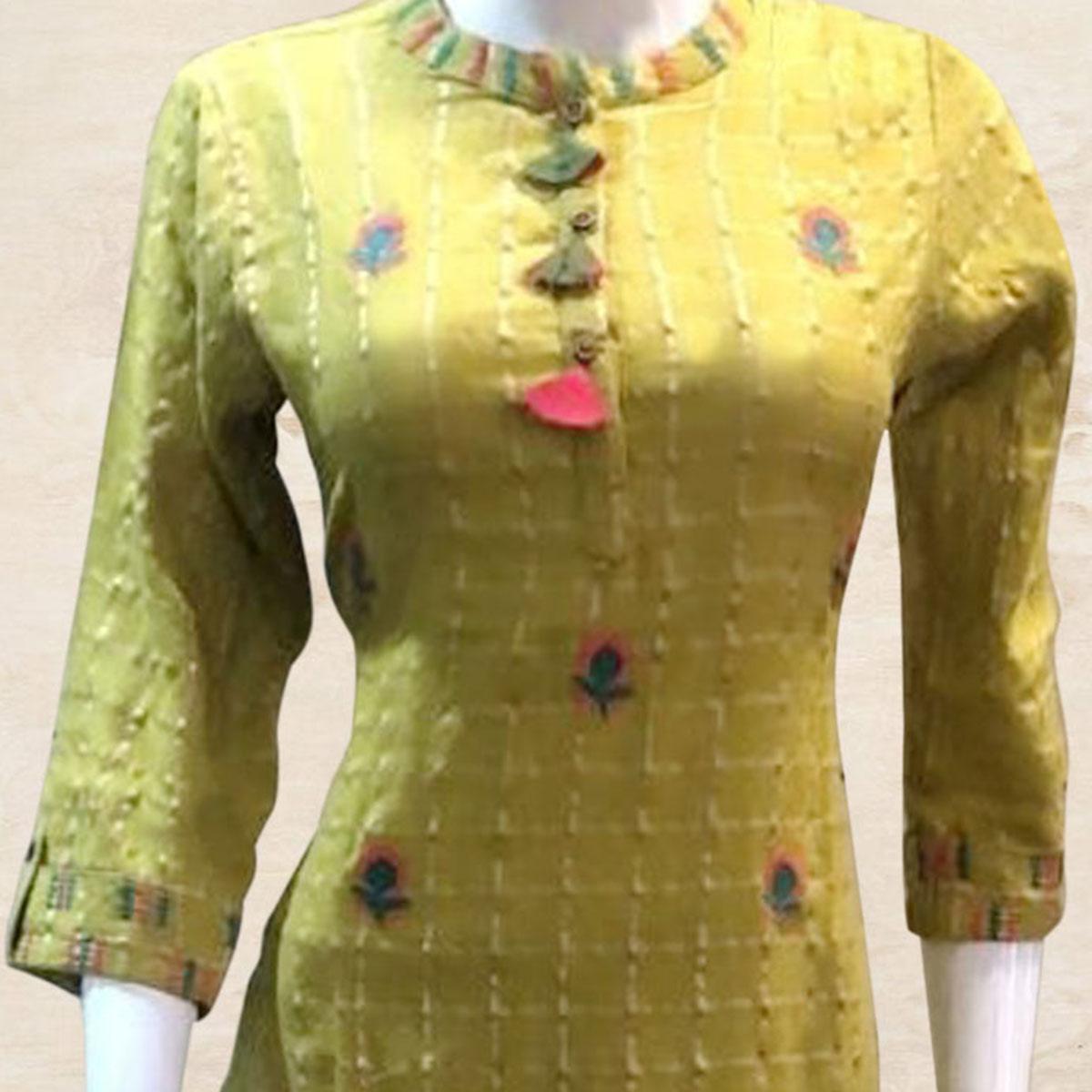 Green Embroidered Georgette Kurti-Pant Set - Peachmode