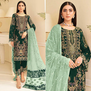 Green Embroidered Georgette Pakistani Suit - Peachmode