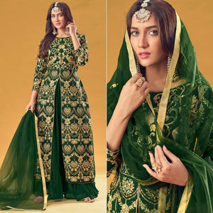 Green Embroidered Georgette Pakistani Suit - Peachmode