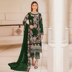 Green Embroidered Georgette Pakistani Suit - Peachmode