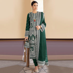 Green Embroidered Georgette Partywear Pakistani Suit - Peachmode
