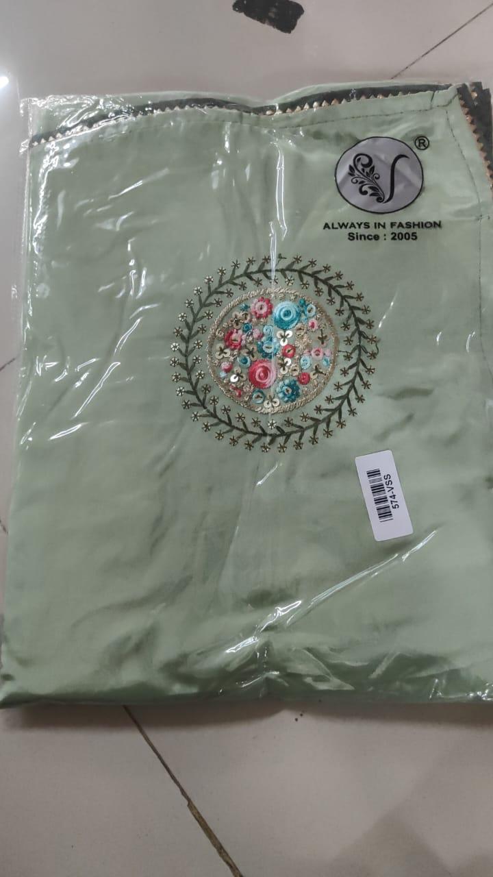 Green Embroidered Georgette Saree - Peachmode