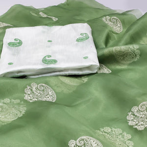 Green Embroidered Organza Saree - Peachmode