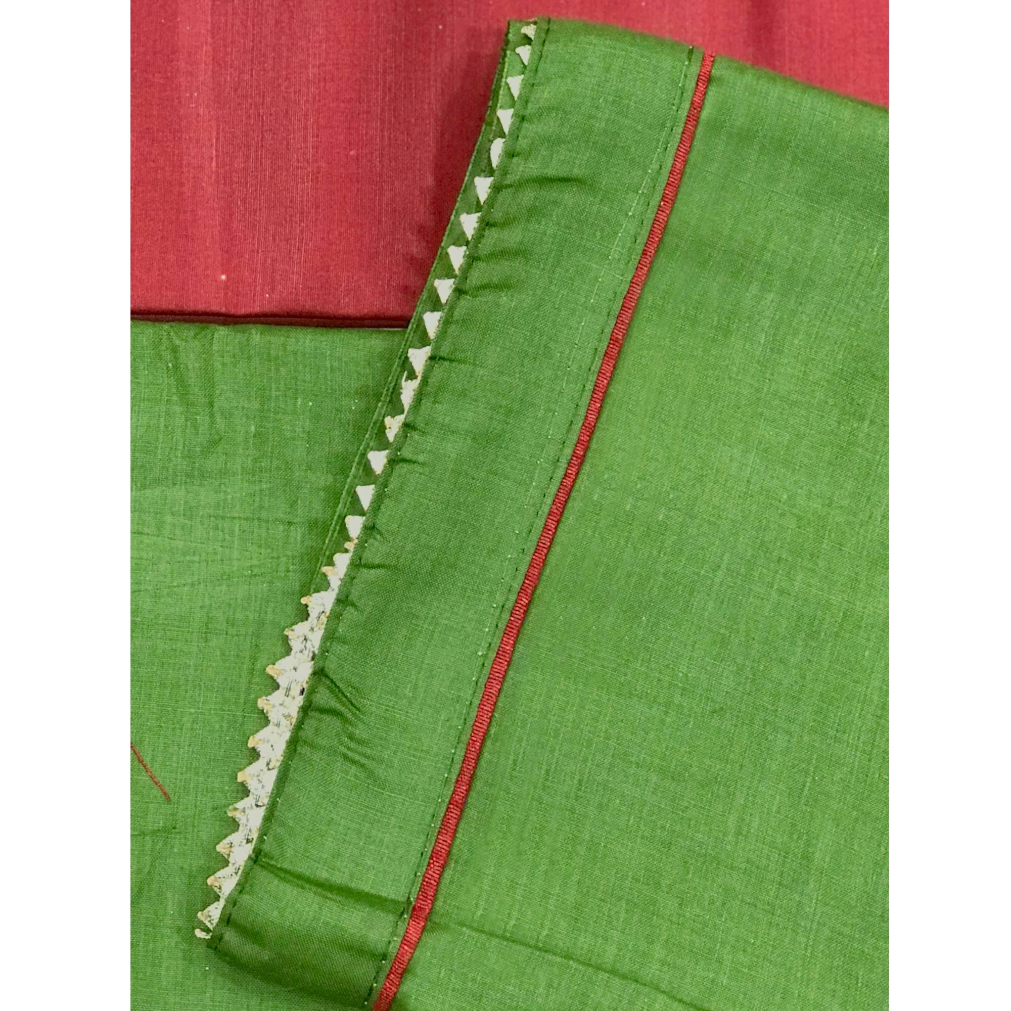 Green Embroidered Pure Cotton Dress Material - Peachmode